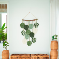 Tapiz de Pared Rectangular Vertical de Macramé Orgánico Hecho a Mano con Hojas Verdes, Decoración Boho para Cuarto de Niños, Arte Decorativo de Tela, Nuevo Modelo de Primavera