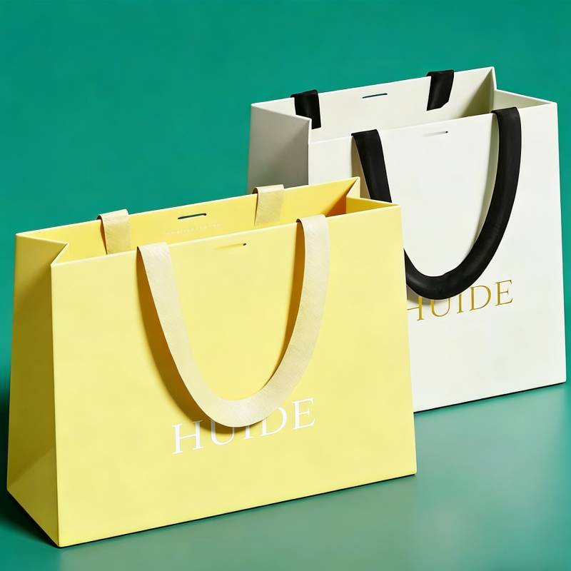 Custom Logo Luxury Shopping Paper Bag with Ribbon Handles for Packaging, Shoes, Shopping, and Wedding Tote Bags