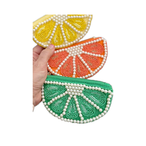 Porte-monnaie en forme de citron, orange, lime, mini portefeuille, demi-tranche, pochette à fermeture éclair perlée avec des perles pour femmes par MD HANDICRAFTS - Product Image 2