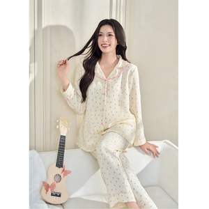 B2 <b>MUM</b> B878 Maternity Sleep Bottom Set Linen Spandex/Polyester Small Floral Print Collared Neckline Ruffled Details Hidden - Product Image 3