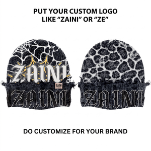 หมวกบีนนี่ถักด้วยคอมพิวเตอร์ ZAINI 100% อะคริลิก พร้อมปักลายเชนิลล์ สีดำและสีขาว หมวกฤดูหนาวสำหรับทุกเพศ - Product Image 1
