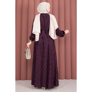 Vestido de Gasa Bordado para Mujer con Cinturón de Hebilla Dorada, Color Ciruela, Talla XS, Estilo de Manga Abullonada, para Fiestas Formales, Servicio ODM/OEM Incluido - Product Image 6