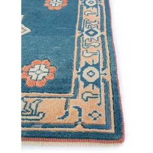 Tapis en laine noué à la main Nuray Blue 9x12, motif médaillon rectangulaire en puzzle pour entrée, couloir, salon, modèle Pae-274 - Product Image 4