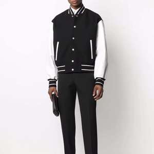 Veste de baseball américaine pour hommes, veste d'équipe scolaire, veste universitaire, noire, en laine, manches en cuir véritable, imperméable, respirante, coupe-vent - Product Image 2