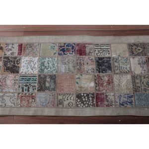 พรมตุรกีขนาดเล็ก 2.2x6.3 ฟุต พรมวินเทจสีเบจ ลายเรขาคณิตผสมลายดอกไม้ - Product Image 3