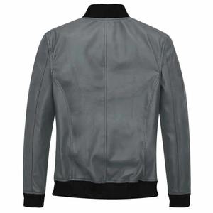 Chaqueta con Cremallera para Hombre, Chaqueta Bomber de Cuero Gris Clásica y Ligera con Cuello, Puños y Dobladillo Acanalados para Uso Casual - Product Image 6