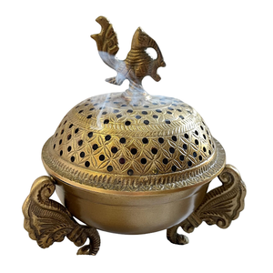 Quemador de Incienso de Latón Puro de Alta Calidad con Grabado y Acabado Pulido, Quemador de Lobán Tradicional de Latón Vintage para Decoración del Hogar - Product Image 4