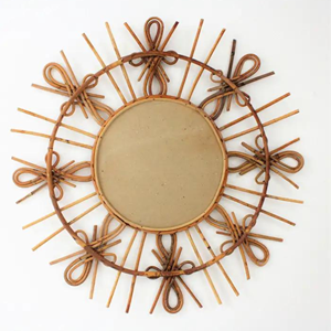 Modern <b>round</b> Wall <b>Mirror</b> with Sunburst Rattan Woven Rope Motif Elegant Home Decorative Product <b>Bathroom</b> Use Rustic Design Style - Product Image 5