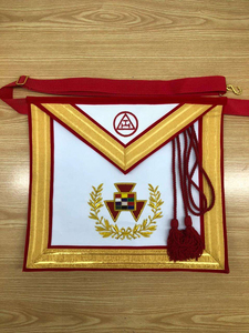Tablier maçonnique personnalisé brodé en tissu écologique, blanc avec bordure rouge, motif symbolique, badge à coudre, application sur vêtement - Product Image 5