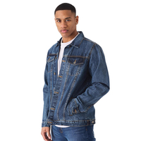 Jaket Denim Pria Terlaris Bahan Katun, Bernapas, Ramah Lingkungan, Anti-Bakteri, Cepat Kering, Logo Depan, Kancing Tanduk