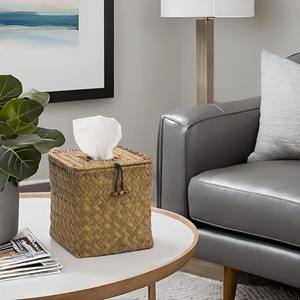 Boîte à serviettes décorative carrée en papier raphia avec logo personnalisable boîtes à mouchoirs en jonc de mer pour décoration de chambre d'enfants et d'adultes - Product Image 5