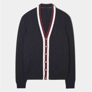 Suéter Clásico de Punto a Rayas para Mujer, Cárdigan Grueso de Invierno con Cuello en V, Diseño Casual con Botones en la Parte Delantera y Logotipo Personalizado en la Parte Trasera - Product Image 1