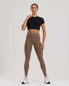 Dernier logo personnalisé Top court noir pour femme à manches courtes, extensible dans les quatre sens et super doux, t-shirts d'entraînement de fitness pour femme - Product Image 5