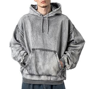 Sudadera con capucha de lavado ácido de punto GSM 400 de alta calidad para hombre 100% algodón de gran tamaño ajuste largo invierno High Street Style2026 - Product Image 2