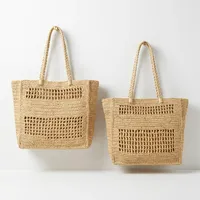 Sac fourre-tout bohème en raphia de Madagascar ANA avec doublure en coton, option logo personnalisé, couleur unie, sac de shopping d'été pour femmes
