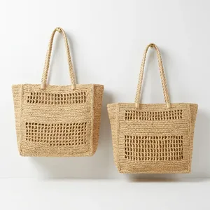 Bolso Tote Bohemio de Rafia de Madagascar ANA con Forro de Algodón, Opción de Logotipo Personalizado, Color Sólido, Bolso de Compras de Verano para Mujer - Product Image 1