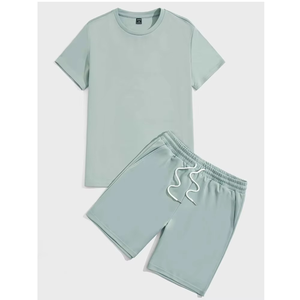 Unisex Crew Neck T-Shirt with Elastic Waist <b>Shorts</b> <b>Men</b> and Women Summer Tracksuit Solid <b>Pattern</b> Print Knitted 2-Piece Outfits - Product Image 4