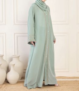 Nouvelle Robe Abaya Modeste Style 2026, Vêtement Islamique Ouvert sur le Devant, Longue Robe pour Femmes Musulmanes en Polyester à Col en V Floral - Product Image 2