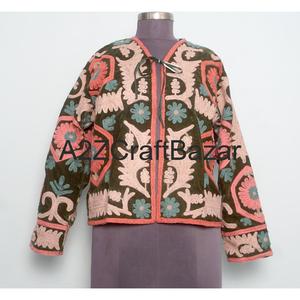 Chaqueta y Bata de Mujer Elegante, Hecha a Mano, con Bordado Suzani de Terciopelo, Diseño Floral, para Verano y Otoño, Transpirable, con Forro 100% Algodón - Product Image 1