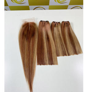Piano marrón Rubio Bonestraight Remy Extensiones de cabello La más alta calidad Doble dibujado Vietnam Cabello humano Pelucas delanteras de encaje largo - Product Image 3