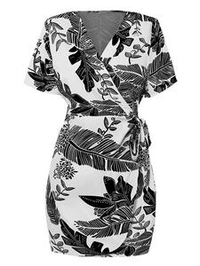 Robe d'été 2026 pour femme, col en V, imprimé floral, style bohème, cache-maillot de plage avec taille empire à lacets, grandes tailles, ODM - Product Image 4