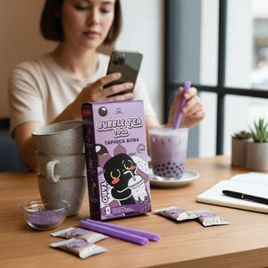 Kit Authentique de Thé au Lait à Bulles Taïwanais Instantané en Boîte 3 Saveurs Comprend des Perles de Tapioca et des Pailles - Product Image 2