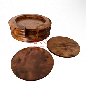 Drinks Wood <b>Coasters</b> with <b>Black</b> Finished Iron Metal Holder Hot Sale Acacia Wooden <b>coaster</b> - Product Image 5