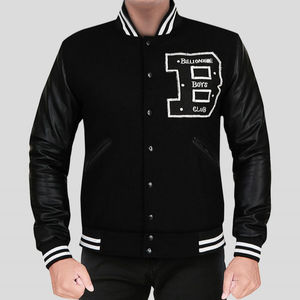 แจ็คเก็ตวาร์ซิตี้ขนสัตว์แบบกำหนดเอง สไตล์ไฮสตรีท ปักโลโก้ คอตั้ง ผ้าทอ มีฮู้ด กันลม ระบายอากาศ สำหรับผู้ชาย - Product Image 1