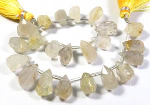 Cuarzo rutilo dorado 8 \ "Strand Faceted Cut Piedras preciosas sueltas 10,5-14mm Cuentas de lágrima de pepita de cuarzo dorado natural" - Product Image 5
