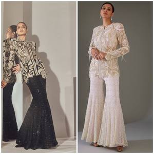 Tela de Georgette Sintética con Lentejuelas, Diseño Tradicional Palazzo Chine en Rosa Claro, para Vestidos de Fiesta de Mujeres Indias y Pakistaníes - Product Image 6