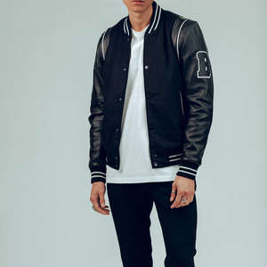 Veste de baseball Alpha Bomber personnalisée pour homme, style universitaire, manches en cuir, col montant, avec service OEM frontal - Product Image 3