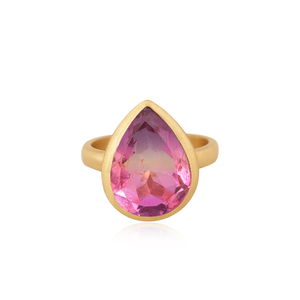Bio ametrine แหวนควอตซ์พลอยชุบทองคู่แหวนดีไซน์เนอร์ทองเหลืองแฟชั่นคอลเลกชันเครื่องประดับวินเทจ - Product Image 1