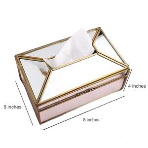 <b>Glass</b> Tissue <b>Box</b> Made of Brass and <b>Glass</b> for Home Decoration Office Decoration - Product Image 2