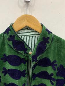 Green Velvet Suzani Embroidered Short Jacket Short Floral Jacket Boho Style Street Fashion <b>Quilted</b> Coat - Product Image 6