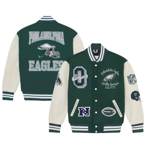 Hip Hop Varsity Jacket Vintage Bordado Letterman Chaqueta de béisbol para hombre - Product Image 4