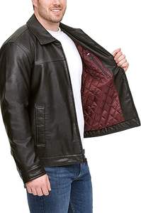 แจ็กเก็ตนักขี่จักรยานหนังเทียมสีดำคลาสสิกของผู้ชายออกแบบมาให้พอดีตัวปิดซิปด้านหน้า - Product Image 6