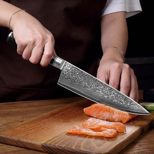 Venta al por mayor pedidos a granel personalizados OEM ODM servicio profesional japonés mango de fibra de carbono Damasco cocina Chef cuchillo - Product Image 5