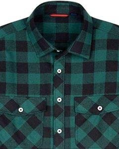 Camisa de Franela a Cuadros Verde y Negra Personalizada para Hombre, Camisa de Manga Larga con Botones, Cálida, con Bolsillos Dobles en el Pecho, OEM Personalizado - Product Image 2