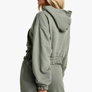 Women's Acid Wash Eco-Friendly Crop Hoodie with <b>Drop</b> Shoulder and Raw Hem Winter Casual Streetwear Sweatshirt - Product Image 3