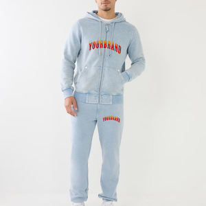 2025 100% Cotton French Terry <b>Men's</b> acid wash Hoodie and Sweatpants Set custom Screen Print logo Zip up <b>men</b> Tracksuit - Product Image 1