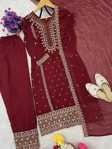 Collection de salwar kameez en georgette brodée avec des travaux de zari lourds et un ensemble de dupatta assorti - Product Image 3