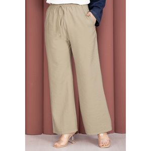 Casual for Tencel <b>Trousers</b> with <b>Elastic</b> Mid <b>Waist</b> Breathable Canvas Wide Leg Design Green Olive with Pockets - Product Image 2