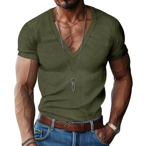 Camiseta de Verano para Hombre, Cuello en V, Color Sólido, Ajustada, Informal, de Alta Calidad - Product Image 4