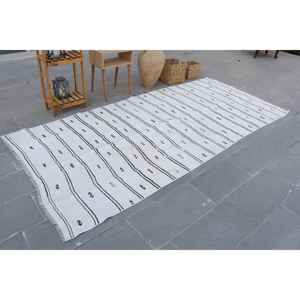 Alfombra Grande Vintage de 4.7x10 pies (142x306 cm), Alfombra Turca Blanca con Diseño Floral de Lana - Product Image 2