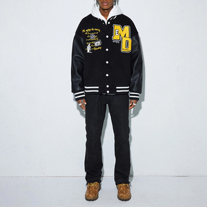 Chất Lượng Cao Màu Đen Thêu Vá Da Tay Áo Letterman Áo Khoác OEM Thoáng Khí Varsity Áo Khoác Với Chenille Thêu - Product Image 6