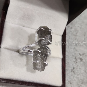Joyería de piedra cruda Anillo de mujer Natural áspero ajustable Labradorita Piedra preciosa Piedra natal Piedra doble Anillo de plata esterlina 925 - Product Image 4