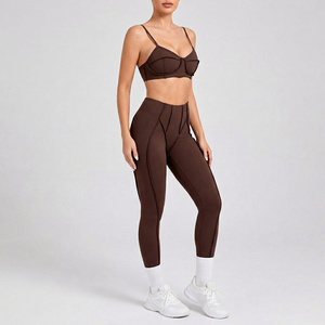 Conjunto de Yoga de 2 Piezas para Mujer, Leggings Sólidos de Spandex y Nailon, Ropa Deportiva para Gimnasio, Talla Personalizada, Impresión de Logotipo - Product Image 1