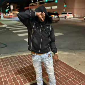 Meilleurs fabricants de vêtements streetwear : Sweat à capuche zippé en French Terry, broderie personnalisée, délavage vintage, effet vieilli, strass et délavage à l'acide - Product Image 4