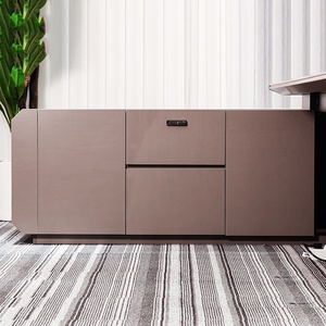 Modern Luxury Brown L Shaped Executive <b>Desk</b> LED Modular Wooden Veneer Office Table Smart Multi Function Workstation - Product Image 5