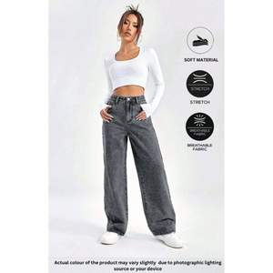 Jean en denim gris écologique à taille haute et coupe décontractée, style moderne urbain, pour un usage quotidien, tailles 26-40 - Product Image 2